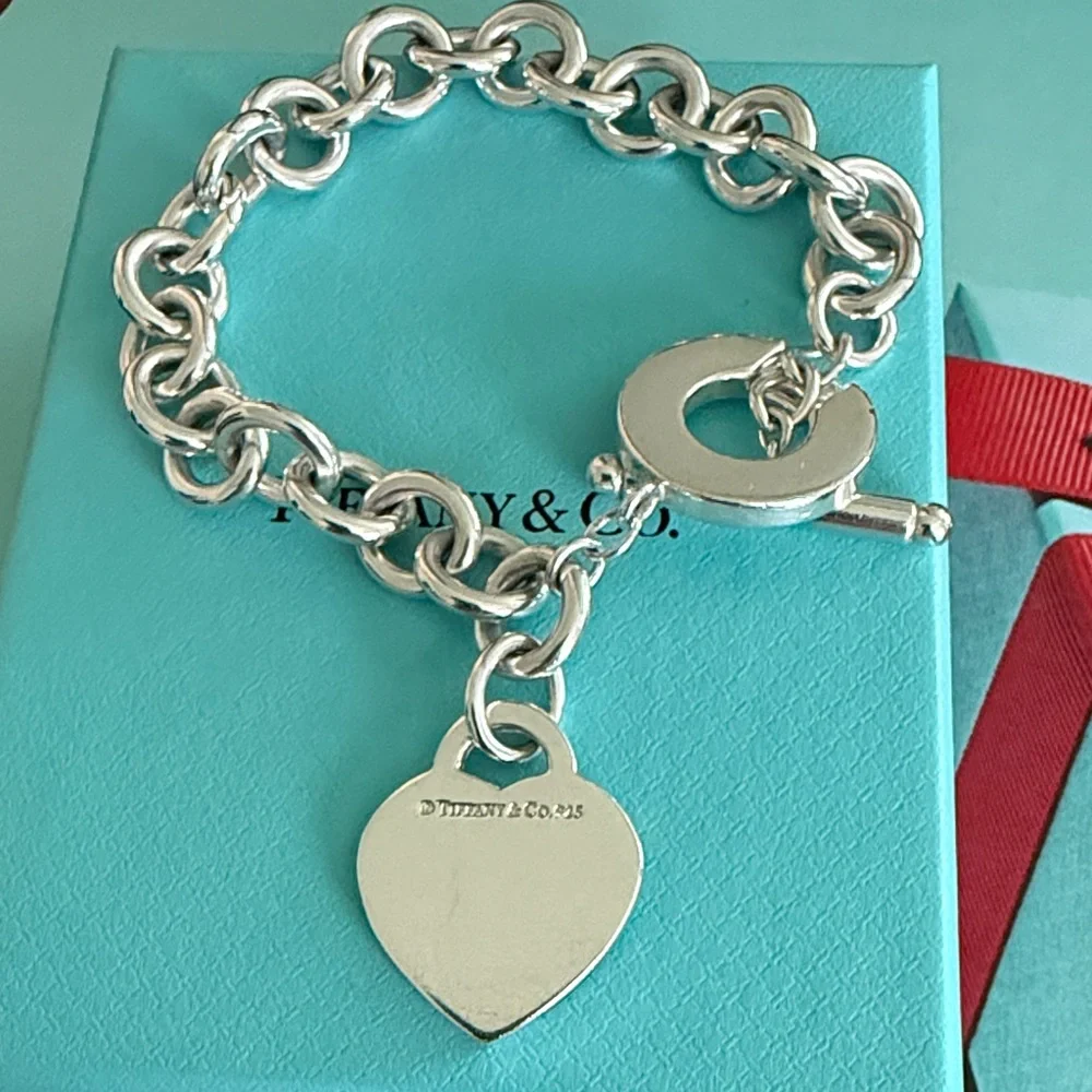 8” Tiffany & Co. Please Return To Tiffany Heart Tag Toggle Bracelet